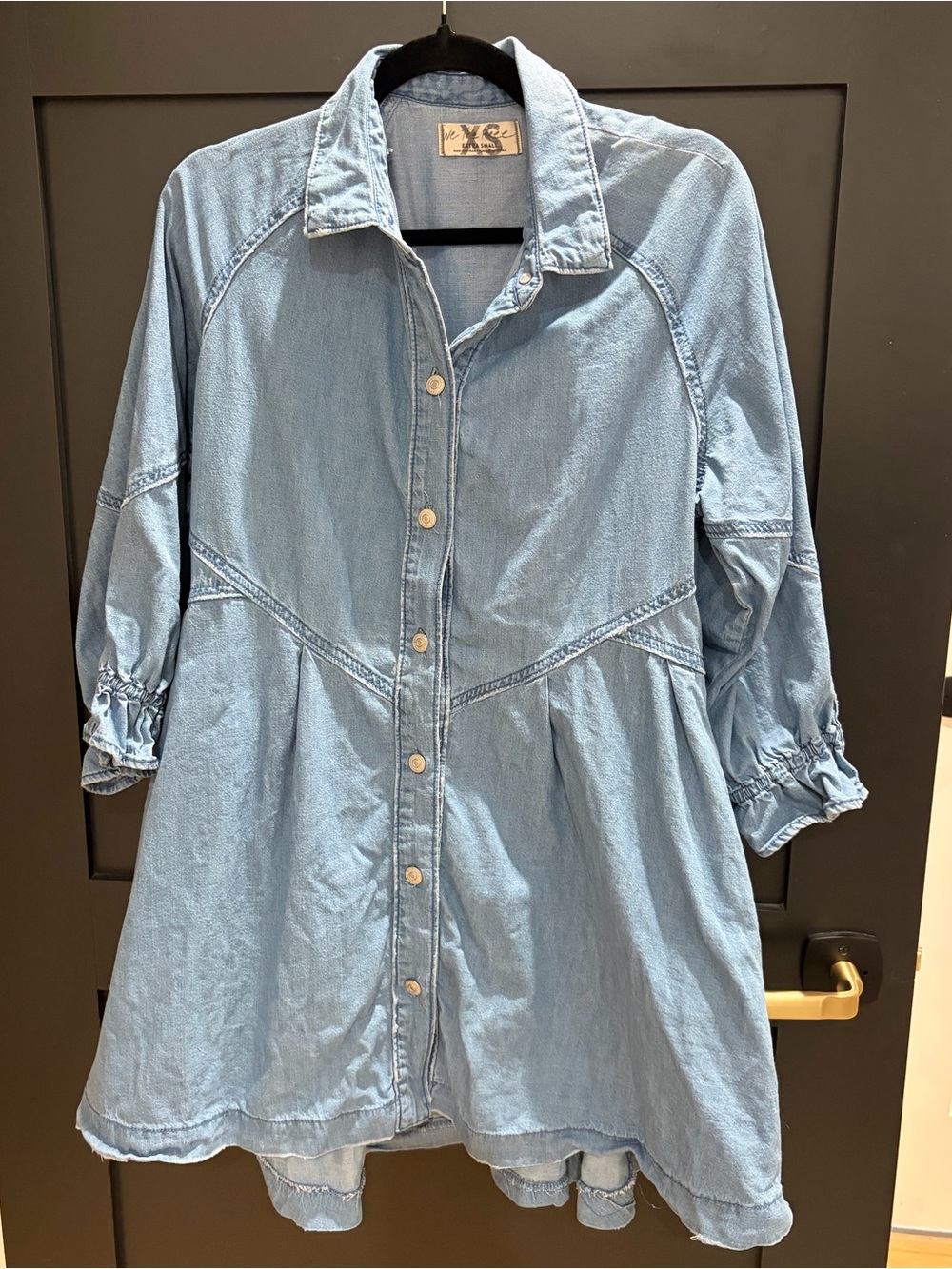 We The Free Light Blue Denim Mini Shirt Dress